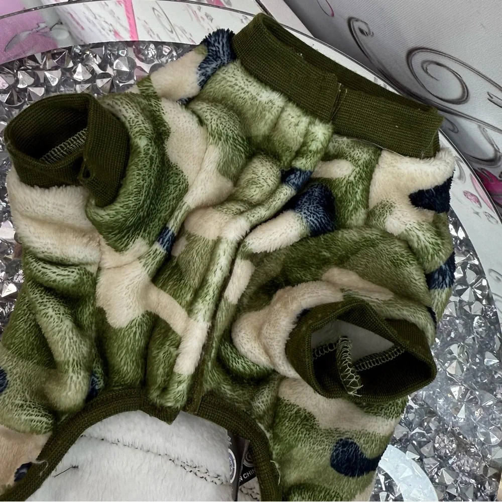 Camouflage Fleece Pet Hoodie cat or dog camo- Green, Cream, Black - Picture 3 of 8